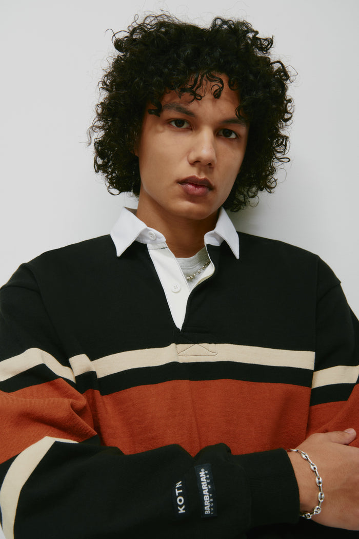 Barbarian Rugby in Black/Rust Stripe