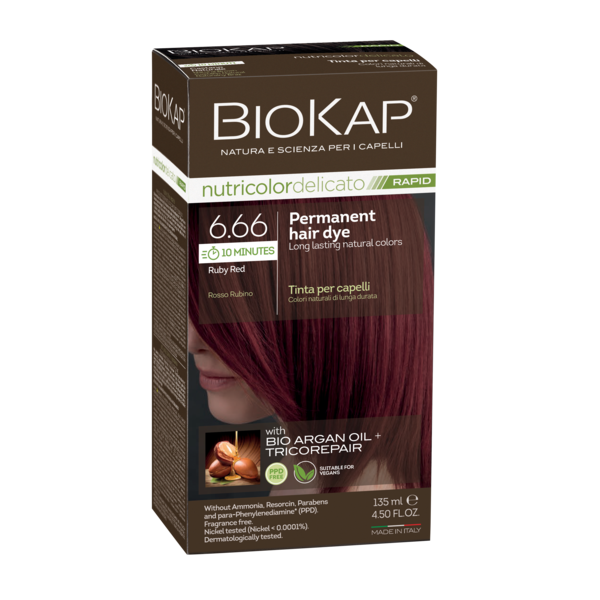 BioKap Nutricolor Delicato Rapid 6.66 Ruby Red Permanent Hair Dye - L'Organic