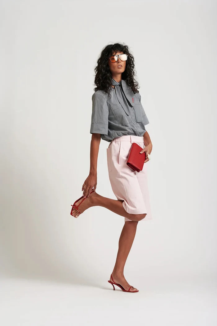 Le Weekend Cotton Nylon Shorts in Icy pink by Le Stripe