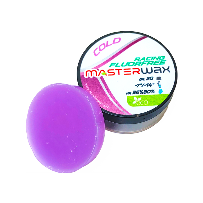 A product picture of the MasterWax RACING FLUORFREE Cold Wool-Apply Wax (-7C/-14C) | 20g