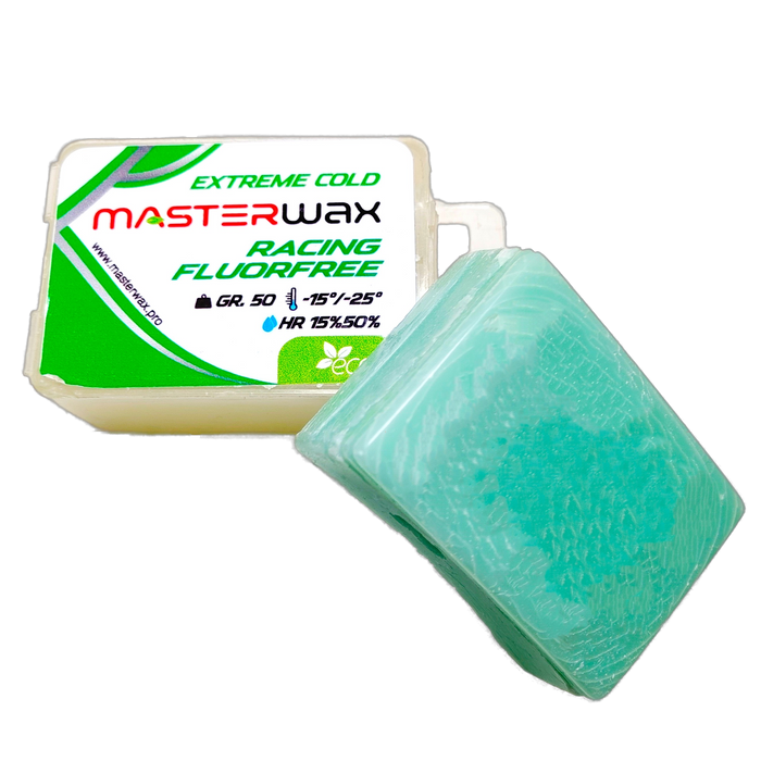 A product picture of the MasterWax RACING FLUORFREE Extreme Cold Melt Wax (-15C/-25C)