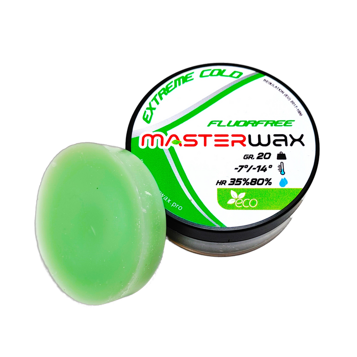 A product picture of the MasterWax RACING FLUORFREE Extreme Cold Wool-Apply Wax (-15C/-25C) | 20g