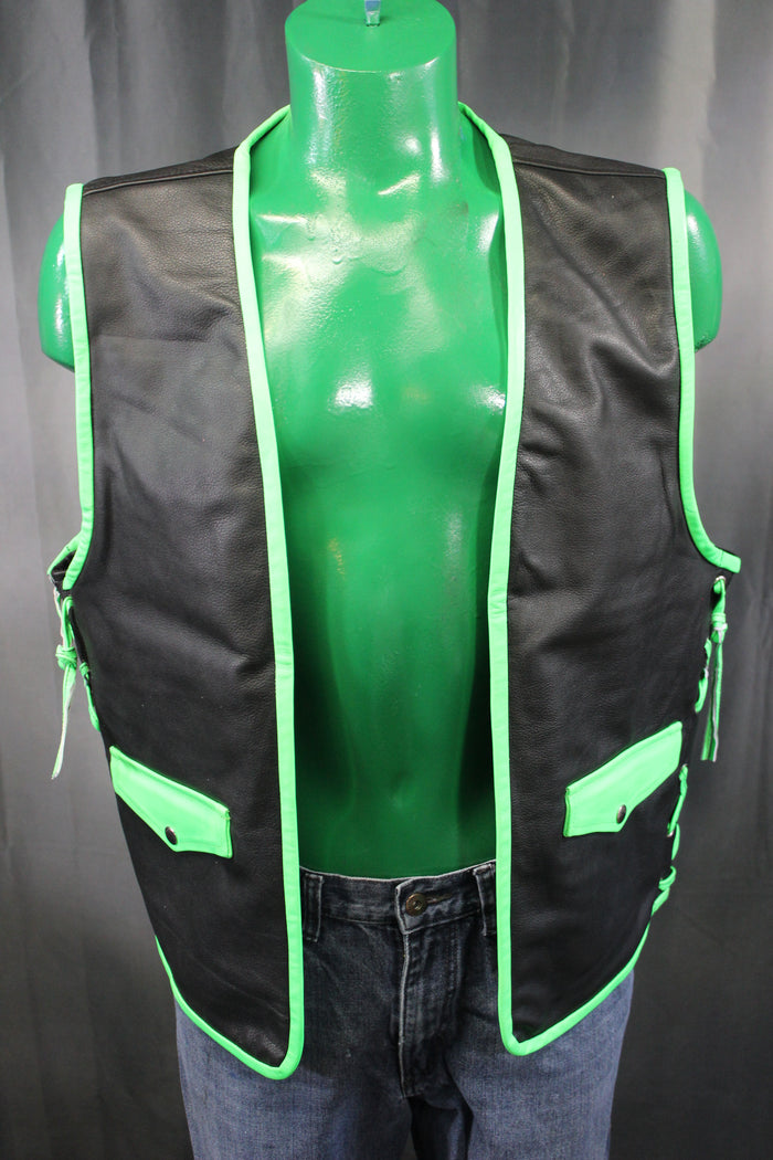 OnF Leather Bar Vest - Black with Neon Green Highlights