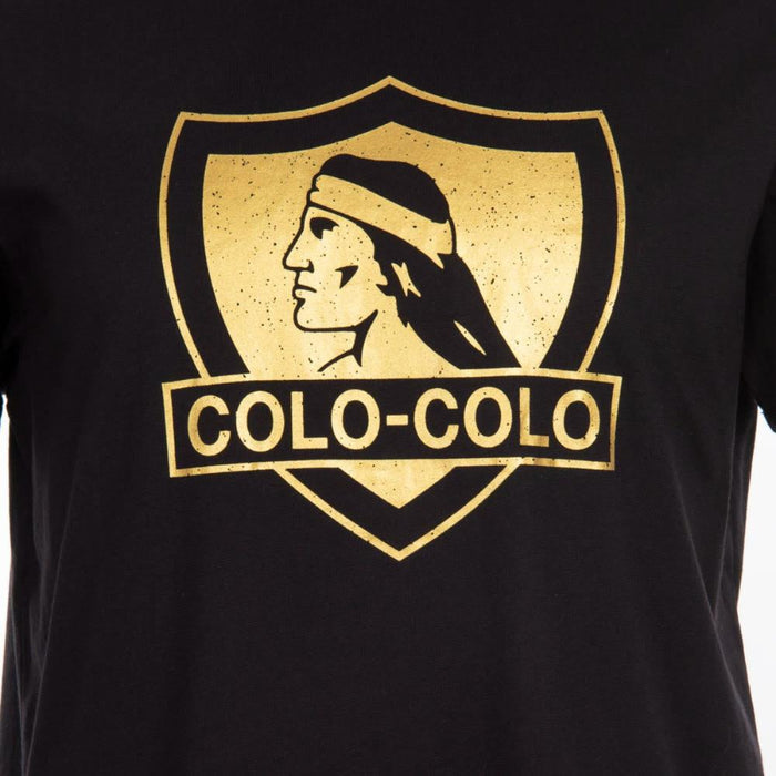 Polera Colo Colo Urbano Negra Escudo Dorado