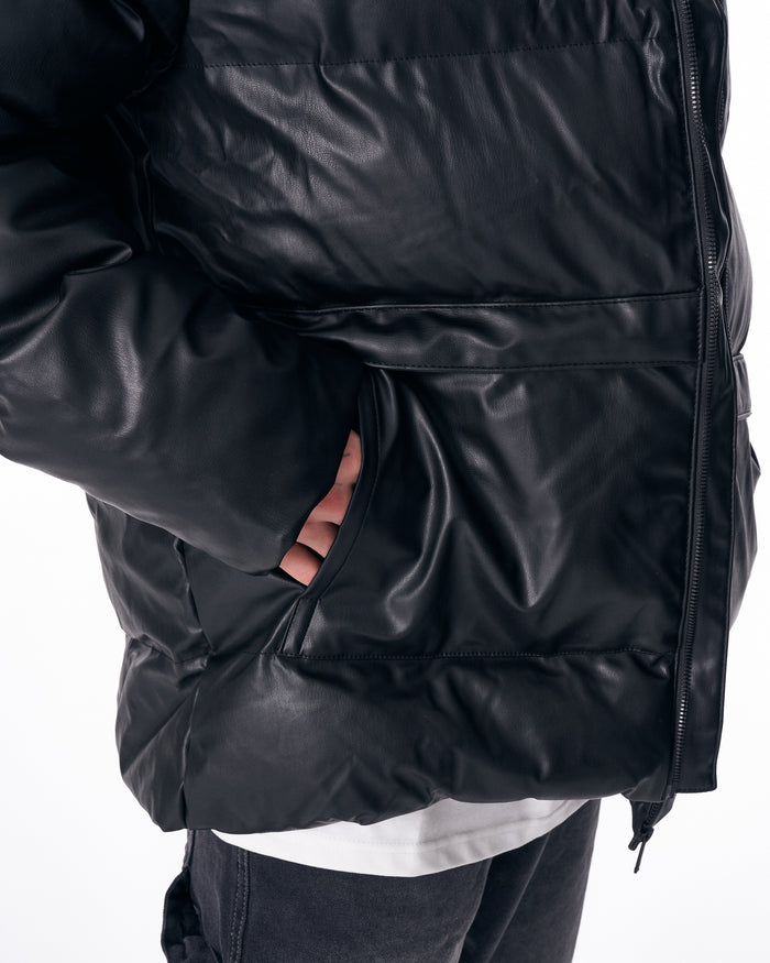 Street Style Oversized Puffy Leather Jacket (8)