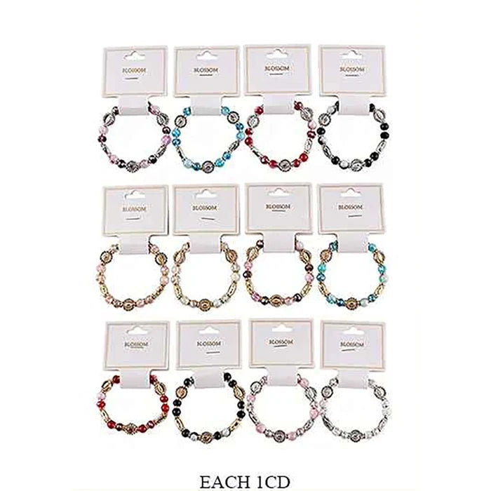 Virgin Mary Religious Charm Stretch Bracelet – Crystal Beaded Rosary Jewelry (Item #IBR-3894) (IBR-3894)