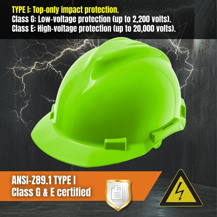 4 Point Ratchet  Fluorescent Green Hard Hat - HH10FG4P -Green