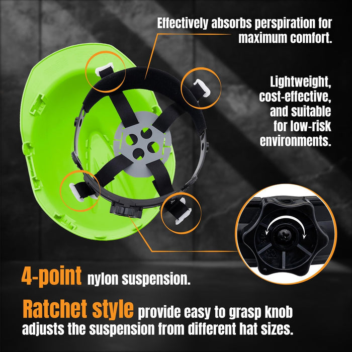 4 Point Ratchet  Fluorescent Green Hard Hat - HH10FG4P -Green