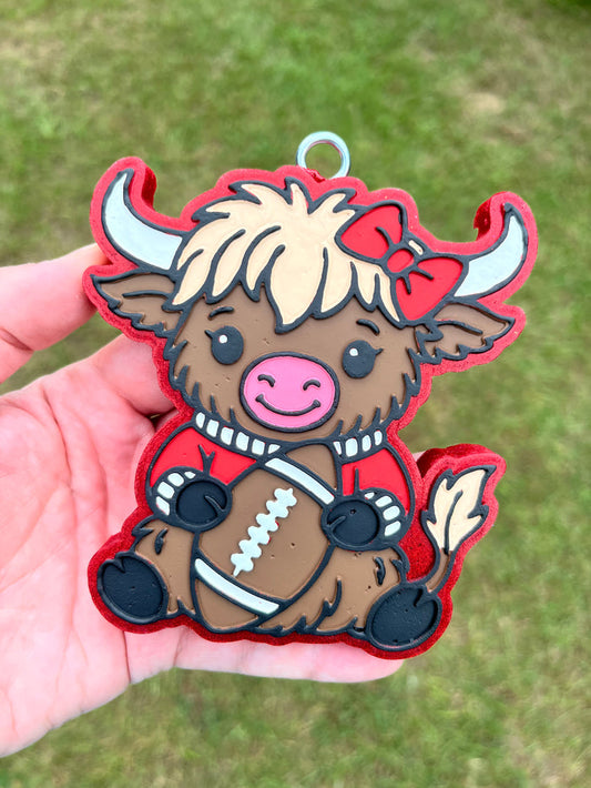 Highland Cow Holding Football Freshie *PLEASE SPECIFY COLORS*
