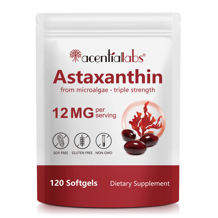 acentiallabs Astaxanthin from microalgae ·triple strength 12MG per serving 120 Softgels Bagged Capsules