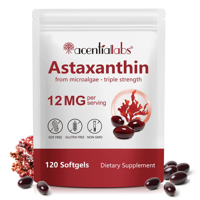 acentiallabs Astaxanthin from microalgae ·triple strength 12MG per serving 120 Softgels Bagged Capsules