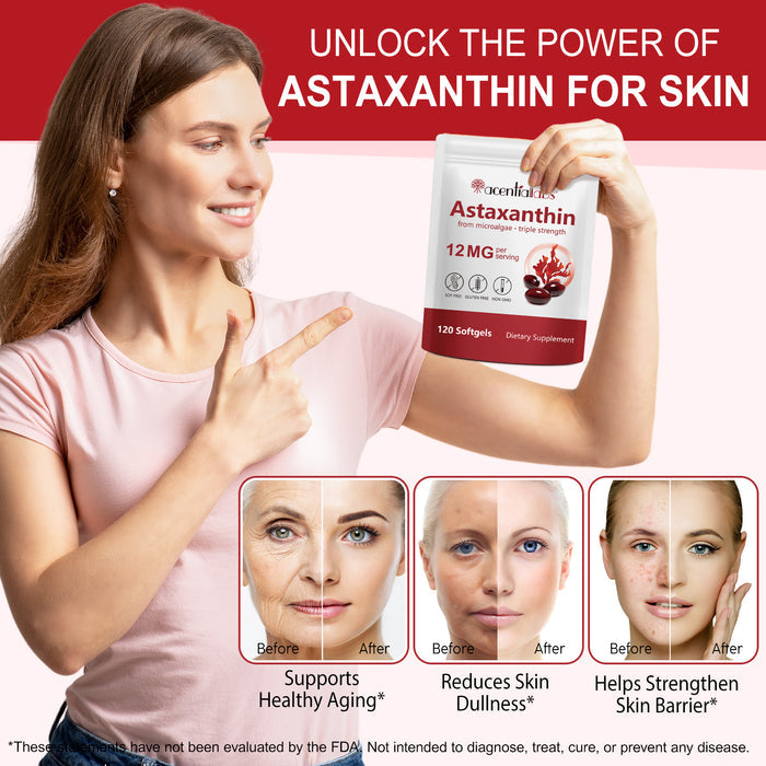 acentiallabs Astaxanthin from microalgae ·triple strength 12MG per serving 120 Softgels Bagged Capsules