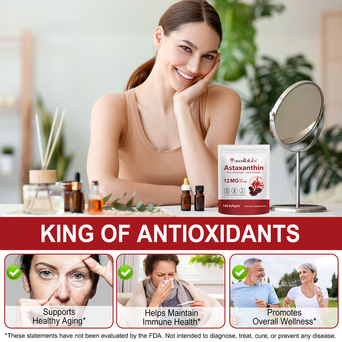 acentiallabs Astaxanthin from microalgae ·triple strength 12MG per serving 120 Softgels Bagged Capsules