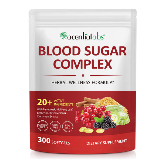 acentiallabs BLOOD SUGAR COMPLEX HERBAL WELLNESS FORMULA 300 SOFTGELS Bagged Capsules