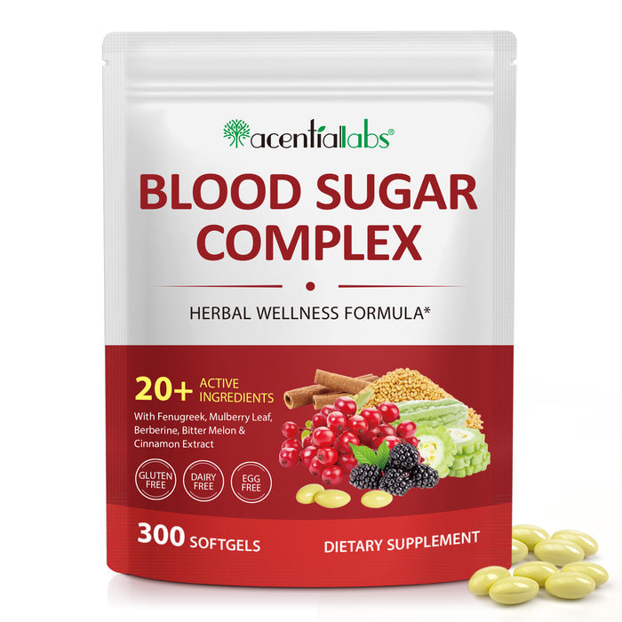 acentiallabs BLOOD SUGAR COMPLEX HERBAL WELLNESS FORMULA 300 SOFTGELS Bagged Capsules