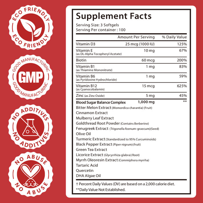 acentiallabs BLOOD SUGAR COMPLEX HERBAL WELLNESS FORMULA 300 SOFTGELS Bagged Capsules