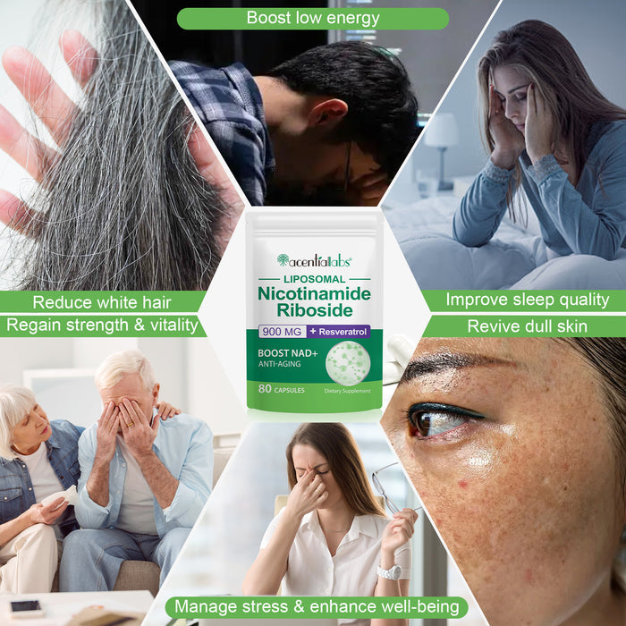 acentiallabs LIPOSOMAL Nicotinamide Riboside ,900 MG+ Resveratrol,BOOST NAD+ ANTI-AGING Bagged Capsules