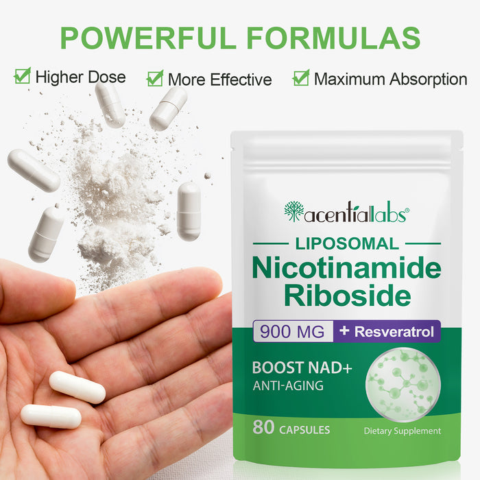 acentiallabs LIPOSOMAL Nicotinamide Riboside ,900 MG+ Resveratrol,BOOST NAD+ ANTI-AGING Bagged Capsules