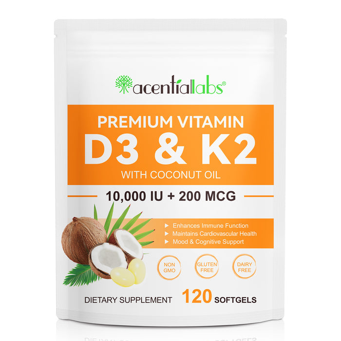 acentiallabs PREMIUM VITAMIN D3 & K2 WITH COCONUT OIL Bagged Capsules