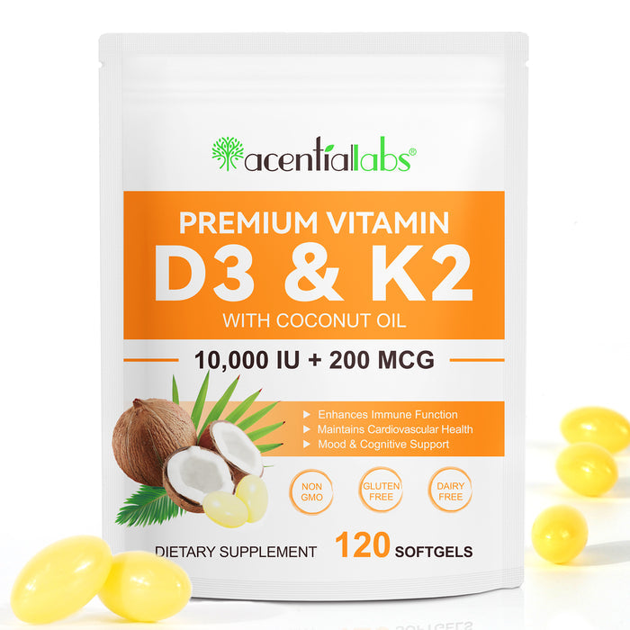 acentiallabs PREMIUM VITAMIN D3 & K2 WITH COCONUT OIL Bagged Capsules