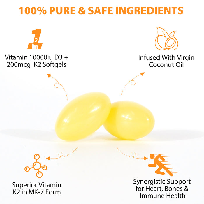acentiallabs PREMIUM VITAMIN D3 & K2 WITH COCONUT OIL Bagged Capsules