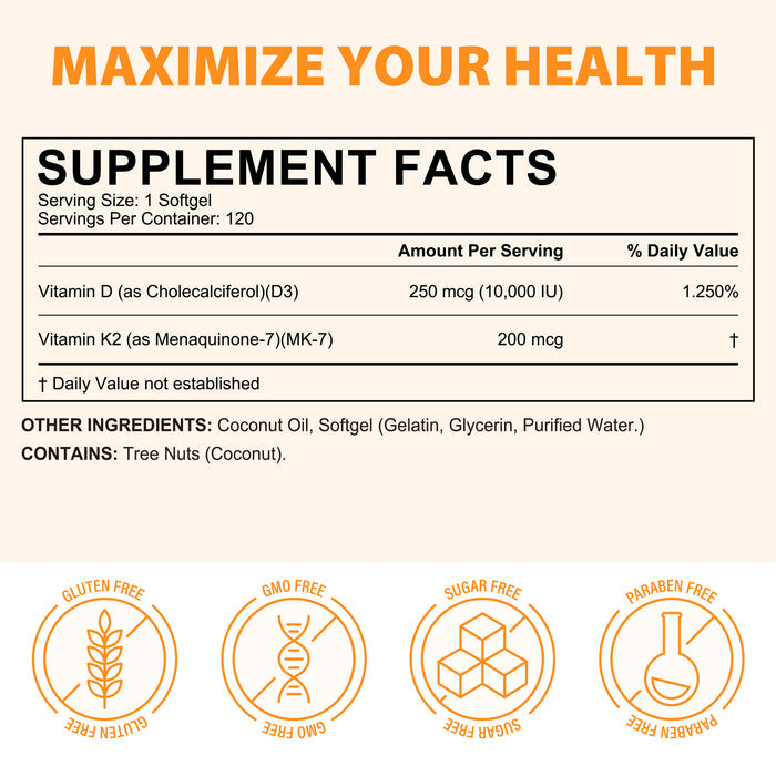 acentiallabs PREMIUM VITAMIN D3 & K2 WITH COCONUT OIL Bagged Capsules