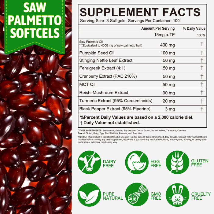 acentiallabs SAW PALMETTO 4000 MG Equivalent per serving 300 SOFTGELS Bagged Capsules