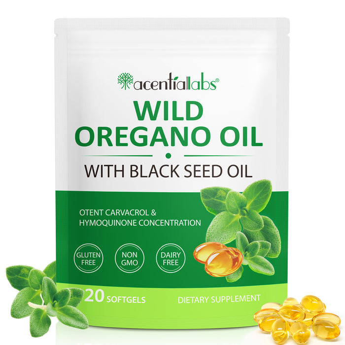 acentiallabs WILD OREGANO OIL WITH BLACK SEED OIL 120 SOFTGELS Bagged Capsules