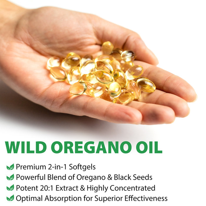 acentiallabs WILD OREGANO OIL WITH BLACK SEED OIL 120 SOFTGELS Bagged Capsules