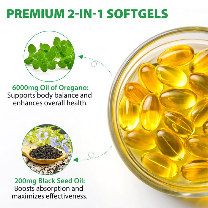 acentiallabs WILD OREGANO OIL WITH BLACK SEED OIL 120 SOFTGELS Bagged Capsules