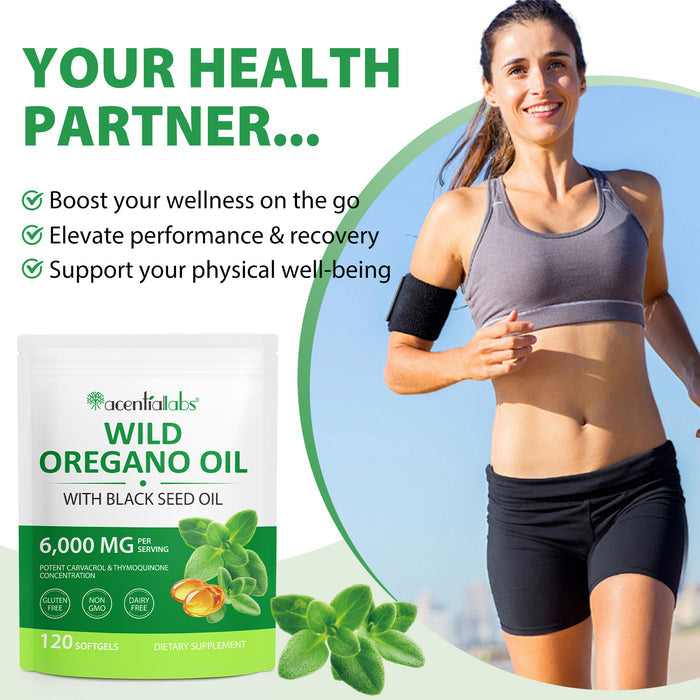 acentiallabs WILD OREGANO OIL WITH BLACK SEED OIL 120 SOFTGELS Bagged Capsules