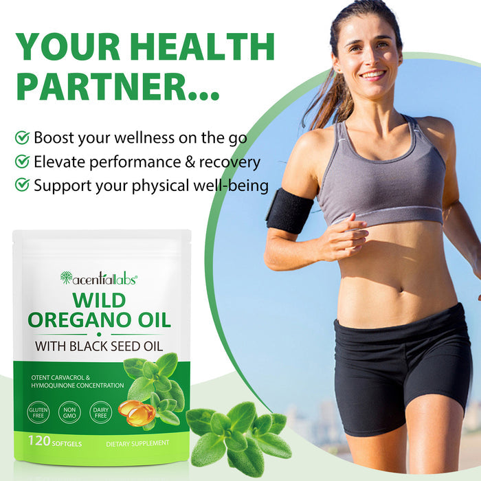 acentiallabs WILD OREGANO OIL WITH BLACK SEED OIL 120 SOFTGELS Bagged Capsules