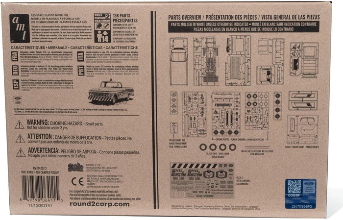 AMT1412 Skill 2 Model Kit 1963 F-100 Camper Pickup Truck 3-in-1 Kit 1/25 Scale Model