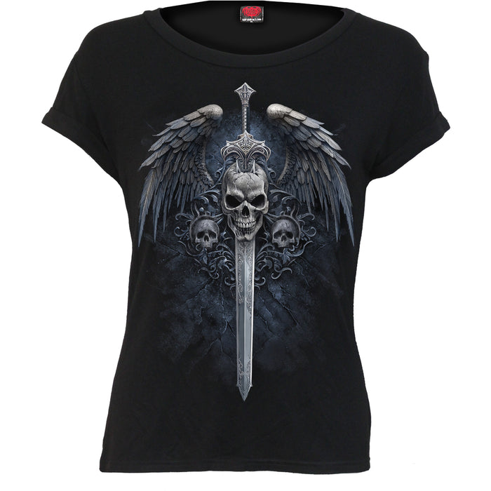 ANGEL SWORD - Boatneck Cap Sleeve Top Black