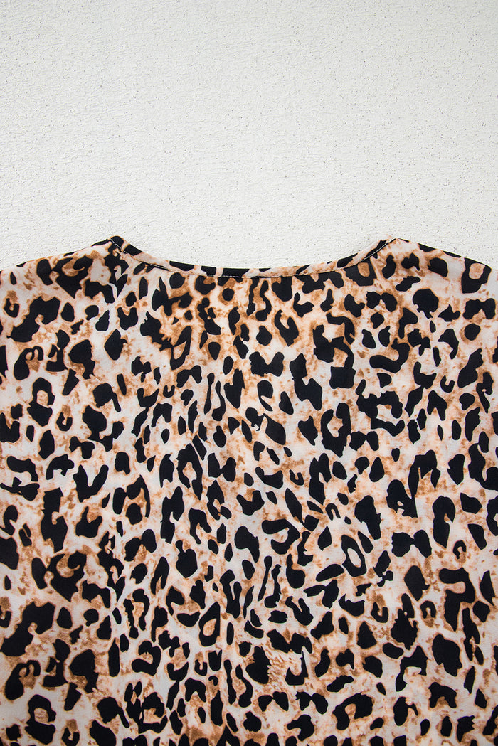 Apricot Leopard V Neck Half Sleeve Blouse