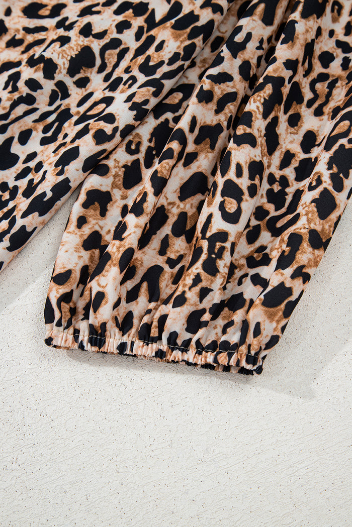 Apricot Leopard V Neck Half Sleeve Blouse