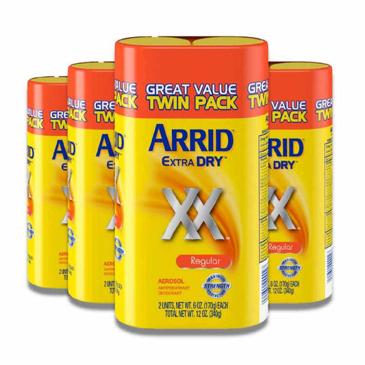 Arrid Twin Pack, Extra Dry Aerosol, Antiperspirant Deodorant, Regular - 6 oz - 4 Pack