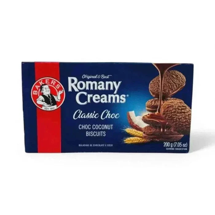 Bakers Romany Creams Classic Choc 200g chocolate-filled South African biscuits in packaging