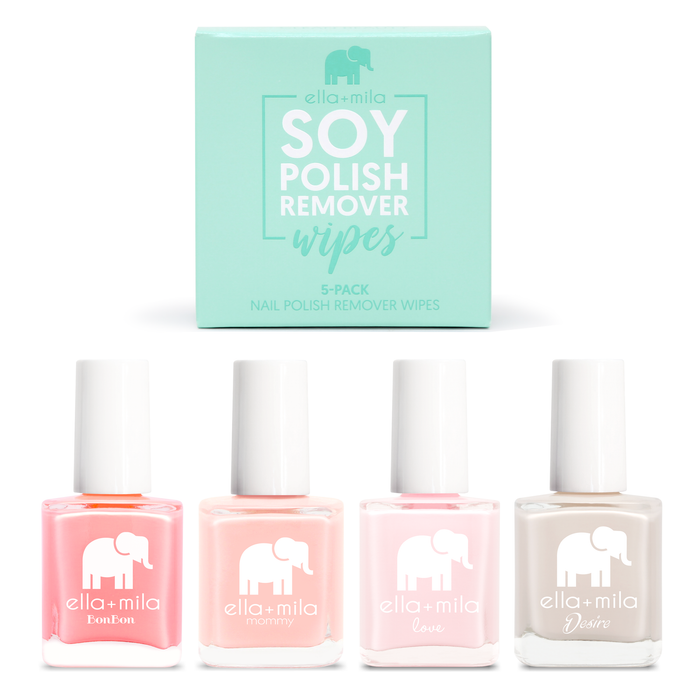 Better Than Roses set: Soy Polish Remover Wipes with four pink nail polish bottles – ella+mila