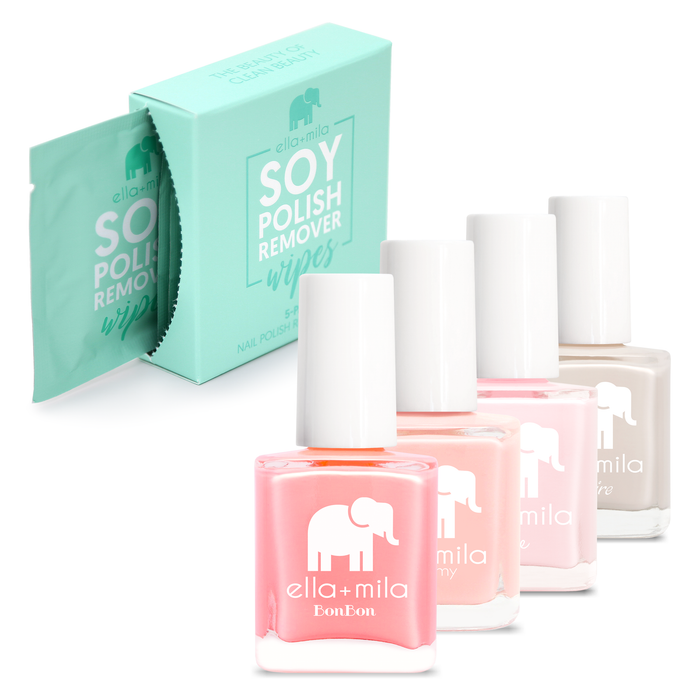 Better Than Roses gift set with pink nail polish bottles and remover wipes box