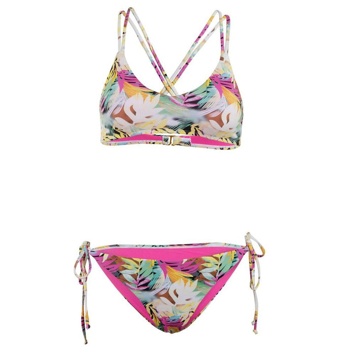 Bikini Straps White Leaves Multi