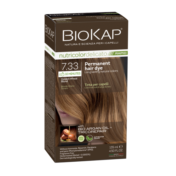 BioKap Nutricolor Delicato Rapid 7.33 Golden Blond Wheat Permanent Hair Dye - L'Organic