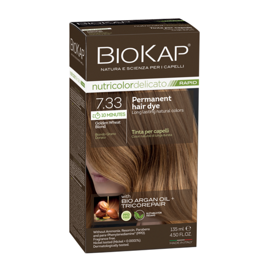 BioKap Nutricolor Delicato Rapid 7.33 Golden Blond Wheat Permanent Hair Dye - L'Organic