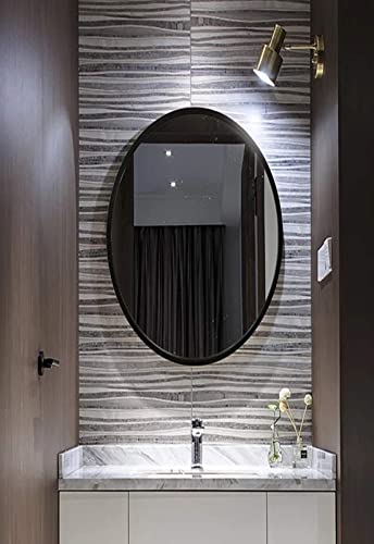 Black Wood Frame Oval Shape Wall Mirror