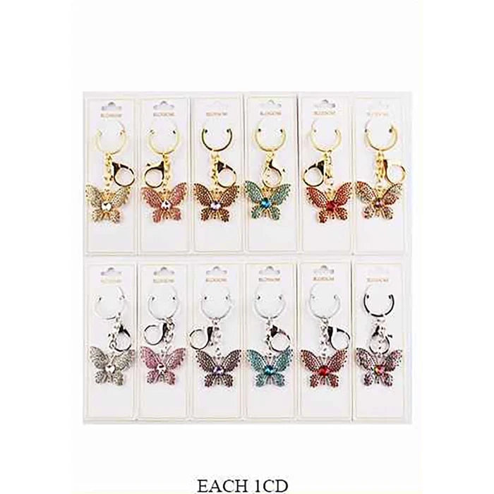 Blossom Butterfly Rhinestone Keychain - Sparkling Crystal Charm for Keys, Bags, and Purses (IKC-983)