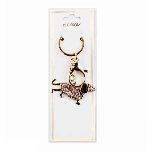 Blossom Rhinestone Dachshund Keychain – Sparkling Crystal Dog Bag Charm Accessory (IKC-981)