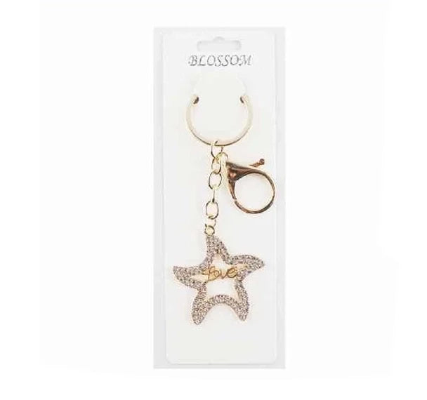 Blossom Star "Love" Rhinestone Keychain – Elegant Sparkling Bag Charm (IKC-949)