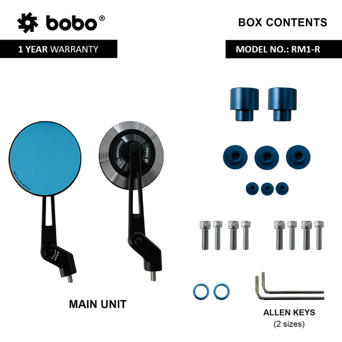BOBO Round Bike Mirror
BOBO RM1-R Rearview Mirror with Anti-Fog and Anti-Glare Lens
BOBO Round Motorcycle Mirror Designed for Clear Rearward Visibility