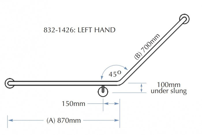 Bradley 832-MB Toilet Grab Rail 45 Degree Left Hand