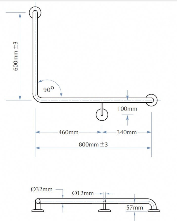 Bradley 832-MB Toilet Grab Rail Right Hand